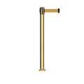 Montour Line Stanchion Belt Barrier Fixed Base Pol.Brass Post 11ft.Brown Belt MX630F-PB-BN-110